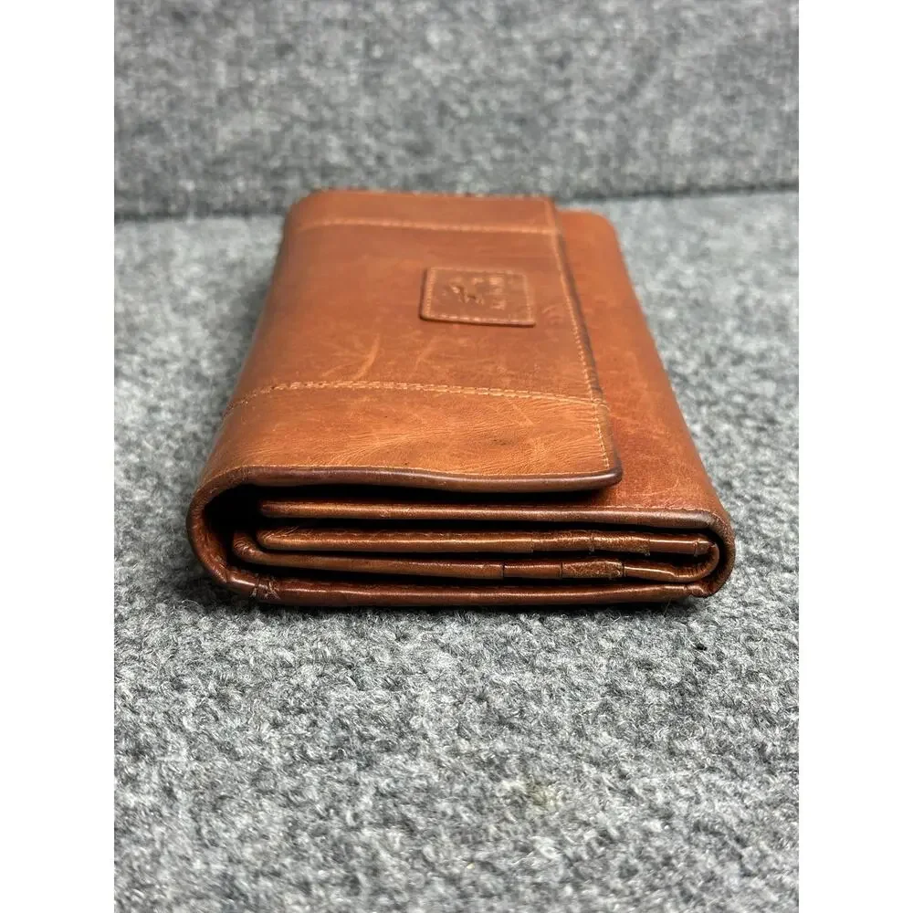 Mancini RFID Casablanca leather trifold wallet cognac brown horse logo clutch